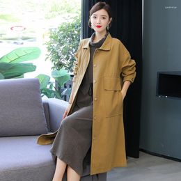 Women's Trench Coats Autumn And Winter Retro Literary Elegant Solid Colour Windbreaker Jacket Women Mid-length Outerwear Khaki/black