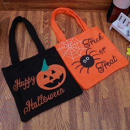 Halloween Pumpkin Spider Printed Tote Bag Festive Children Halloween Candy Gift Storage Bags Kids Trick Or Treat Pumpkins Sack TH0494