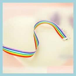 Pendant Necklaces Fashion Men Women Gay Pride Rainbow Choker Necklace Lgbt Lesbian Lace Chocker Ribbon Collar Trendy Jewe Carshop2006 Dhoj6