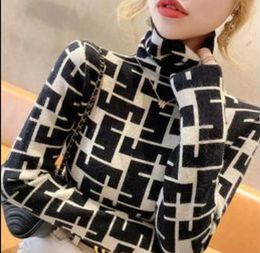 Women's Sweaters Luxury Designer Vintage Print Long Sleeve Turtleneck T Shirt Fop Chic Basic Tee Shirt puff Dress