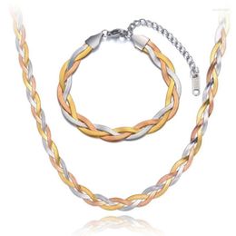 Necklace Earrings Set 316L Stainless Steel Upscale Jewelry Multicolor Twist Weaving Snake Bone Chain Choker Necklaces Bracelet For Women