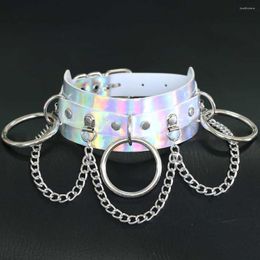 Choker 4.4cm Sexy Harajuku O-Round Hoops Laser Punk Leather Collar Necklace With Chains Torque Club Party Anime Jewelry