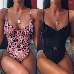 Women's Swimwear Monokini Sexy Fold Top One Piece Swimsuit Swimming Suit For Women Bathing Suits Push Up Bikini White Print Body