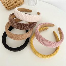 New Fashion Women Headband Wide Side Pleated Hairband Solid Color Autumn Winter Headwear Girls Warm Hair Accessories