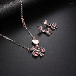 Necklace Earrings Set Jewellery Women Plum Blossom Poker Pendant Pink Sparkling Pendants Necklaces Earring Decorations