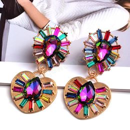 Statement Long Metal Colorful Glass Crystal Dangle Earrings Fashion Jewelry Accessories For Women