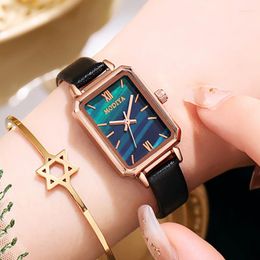 Wristwatches Fashion Brand Women Watches Square Ladies Quartz Watch Green Dial Simple Red Black Lether Luxury