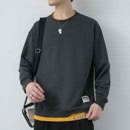 Men Fashion O-neck Sweatshirt Streetwear Hip Hop Clothes Fake 2 Piece Design Solid Colour Lightweight For Men