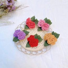 Hair Accessories 10Pcs/Lot Cute Rose Flower Little Girl Clips Wool Felt Leaf Leaves Hairpins Handmade Barrettes Kids Fun Headwear