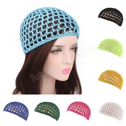 17Colors Crochet Fishnet Hats Hair Net Fashion Womens Solid Color Snood Beanies Simple Mesh Nightcap Hair Accessories