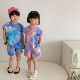 Clothing Sets Summer Fashion Boys And Girls Tie-dye Clothes Unisex Cotton Vest Shorts 2pcs Kids Tracksuits