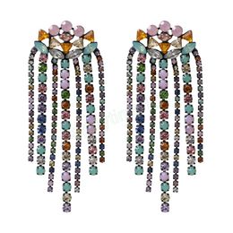 Vintage Colorful Rhinestone Tassl Dangle Earrings For Women Sparkling Crystal Drop Earrings Party Jewelry Xmas Gift