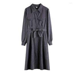 Casual Dresses Shirt College Style Long Sleeve Vestidos Harajuku Retro Dress Women Sashes Trendy Robes Spring Fall Ukraine