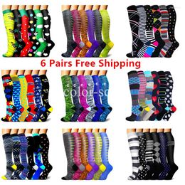 Sports Socks 6 Pairs/lot Pack Compression Women Running Varicose Veins Edoema Knee High Nurses Men Stockings