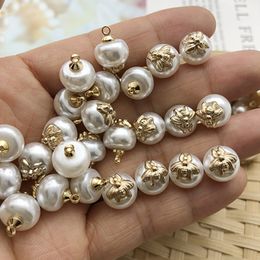 Metal Bee Diy Button for Shirt Coat Sweater Round Pearl Clothing Buttons 10mm