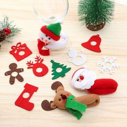 Christmas Decorations 6 PCS/Set Wine Glass Pendants Snowman Elk Santa Claus For Home Table Dinner Supplies