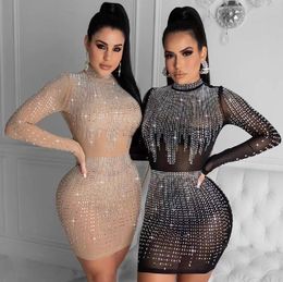 blingbling long sleeve women lady bodycon dresses one piece mini sexy evening party dress clothes YS3721