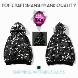 Top Craftsmanship Mens hoodies shark pullover apes hoodie designer jacket tiger full zip Harajuku sweatshirt Fashion co-branding camouflage Luminous hoodys 1-9