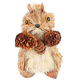 Christmas Decorations 1pc Artificial Straw Woven Squirrel Figurine Home Decor Animals Desktop Adornment