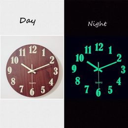 Wall Clocks Luminous Clock 12 Inch Wooden Silent Non-Ticking Kitchen Clocks With Night Lights For Indoor/Outdoor Living Room 220930