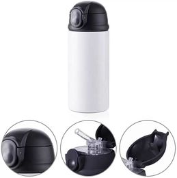 Sublimation Blanks Kids Water Bottle 12 OZ White Straight Tumbler Sippy Up Cup with Pop Black Lid for Tumbler Heat Press Machine Print FY5576
