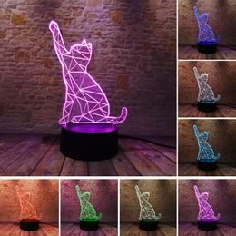 3D Cat Night Light Beckoning Lucky Fortune Animal Touch Switch Table Desk Optical Illusion Lamps 7 Colour Changing Light with Remote Control Acrylic Flat