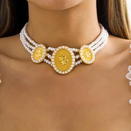 Choker Elegant Baroque Three Strands Collar Statement Pearl Necklace For Women Girls Wedding Vintage Gifts Pearls Jewellery