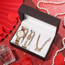 Wristwatches Christmas Day's Gift For Women Watches Jewellery Box Set IP Gold Plated Non-fading Quartz Titanium Bracelet Necklace