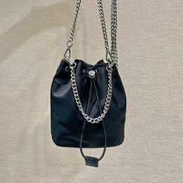 Designer mini bucket bag vintage Ladies' chain nylon handbag small shoulder drawstring bags Triangle phone purse women's chains crossbody bag 14.5cm