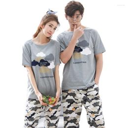 Men's Sleepwear Summer Men Pyjamas Short Sleeve Full Cotton Casual Couple Print Pajama Set Suit Big Yards 3XL Homewear Lingerie Pyjama