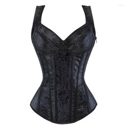 Women's Shapers Women's Steampunk Corset With Cup Lingerie Zipper Side Overbust Waist Trainer Bustier Plus Size S-6XL