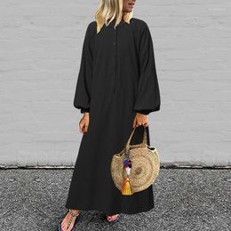 Casual Dresses Vintage Solid Maxi Dress Women's Autumn Sundress 2022 VONDA Long Sleeve Baggy Vestidos Female O Neck Robe 5XL