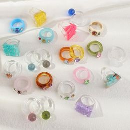Wedding Rings Aesthetic Colourful Transparent Candy Colour Acrylic Resin Vintage Crystal Rhinestone Set For Women Bague Femme Gift