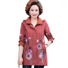 Women's Trench Coats Plus Size 5XL Women's Coat 2022 Printed Hooded Middle-aged Long Sleeved Windbreaker Female Casual Tops Outerwear