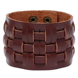 Knit Motorcycle Wide Cross Leather Bangle Cuff Multilayer Wrap Button Adjustable Bracelet Wristand for Men Women Fashion Jewelry