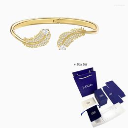 Bangle 2022 High Quality Bracelet Jewelry Fashion NICE Golden Trend Feather Pattern Crystal Ladies Gift