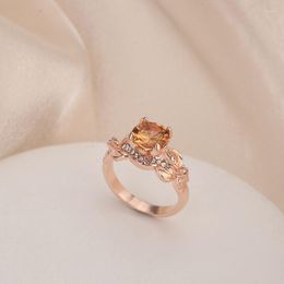 Wedding Rings Seusuk Fashion Luxury Champagne Zircon Stone Rose Gold Color For Women Girl Elegant Engagement Jewelry