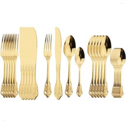 Flatware Sets JANKNG 4/8/16/24/32Pcs Tableware Set 304 Stainless Steel Silverware Knife Fork Spoon Dinnerware Vintage Cutlery Kitchen