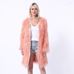 Women's Fur Faux Coat Hairy Fluffy Women Winter Warm Long Plus Size Female Outerwear Jacket Collarless Overcoat