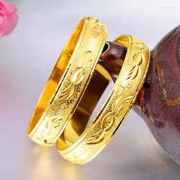 Bangle 24K Gold Plated Bracelet Bangles For Women's Bride Sand 12M Boutique Buckle Face Thickened Jewelry Gifts