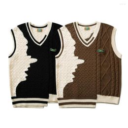 Men's Vests ARENS Irregular Sweater Vest Men's Knitted Sleeveless Men Sweaters Retro V-neck Pullover Korean Style Japanese Streetwear