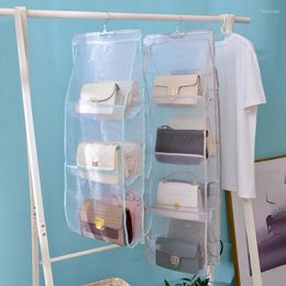 Storage Boxes 6Pocket Hanging Handbag Organiser For Wardrobe Closet Transparent Bag Non-woven Holder PVC With Hanger