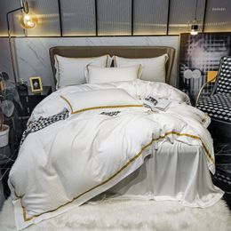 Bedding Sets 2022 Four-piece Simple Cotton Double Household Bed Sheet Quilt Cover Embroidered Twill Comfortable White Color