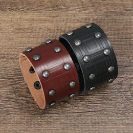 Motorcycle Rivet Wide Leather Bangle Cuff Wrap Button Adjustable Bracelet Wristand for Men Women Fashion Jewellery