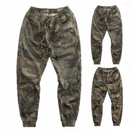 Men's Pants Camouflage Print Men Elastic Waist Casual Cargo Mid-waist Deep Crotch Trousers Breathable Drawstring