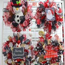 Christmas Decorations 18 Inch Artificial Wreath With Santa Snowman For Front Door Wall Farmhouse Decor Holiday Outdoor Indoor Party