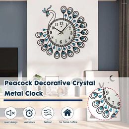 Wall Clocks Large 3D Gold Diamond Peacock Clock Light Luxury Style Living Room Bedroom House Decorations Metal Watch Silent