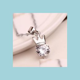 Pendant Necklaces Simple Cubic Zircon Crown Charm Pendant Necklace Alloy Sier Elegant Wedding Necklaces Birthday Gifts For La Bdehome Dhrp7