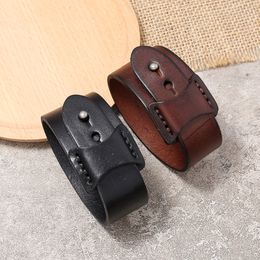 Punk Black Wide Leather Bracelet Bangle Cuff Exotic Wristband for Men Fashion Jewellery