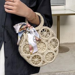 Duffel Bags Shoulder Belt Semicircle Hand-Woven Straw Rattan Handbag Lace 2022Summer Casual Beach Crossbody Bag